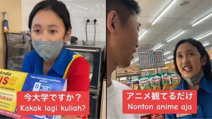 Vania, kasir Indomaret di Purwokerto saat berinteraksi dengan Kenji, seorang content creator asal Jepang. Percakapan keduanya viral setelah Kenji mengunggah pertemuan itu di akun media sosialnya.