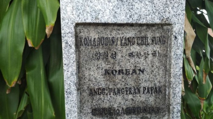 Nisan Yang Chil-Seong alias Komarudin di Taman Makam Pahlawan Tenjolaya, Kecamatan Tarogong Kidul, Garut, Kamis (9/11/2017).