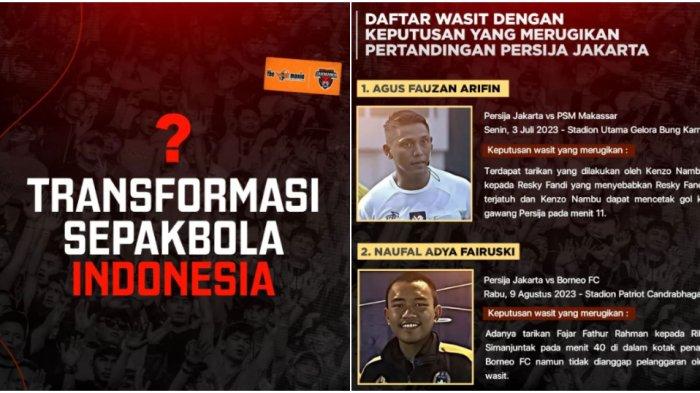 6 wasit Liga 1 disorot dan mendapatkan catatan gelap suporter pendukung Persija Jakarta, The Jakmania.