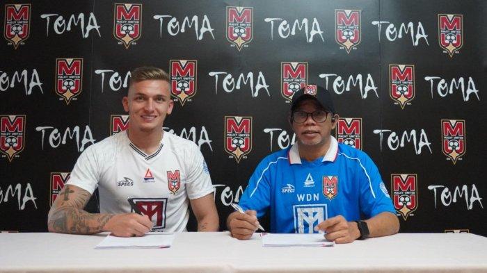Pemain asing Malut United FC, Cassio Scheid dan COO Malut United Williem D. Nanlohy