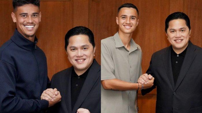 Ketua Umum PSSI, Erick Thohir bersalaman dengan Mees Hilgers dan Eliano Reijnders
