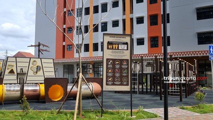 FASILITAS RUSUN JAGAKARSA - Sejumlah fasilitas disediakan Pemprov DKI Jakarta di Rusun Jagakarsa diantaranya wahana bermain anak.