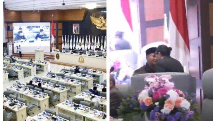 FRAKSI PDIP WALKOUT - Wakil Gubernur Jawa Barat Erwan Setiawan dan Wakil Ketua DPRD Jabar Ono Surono nampak bersalaman dan berpamitan sebelum kemudian Ono berjalan menuju ke luar ruang Sidang Paripurna di Gedung DPRD Jabar, Kota Bandung, Jumat (16/5/2025).