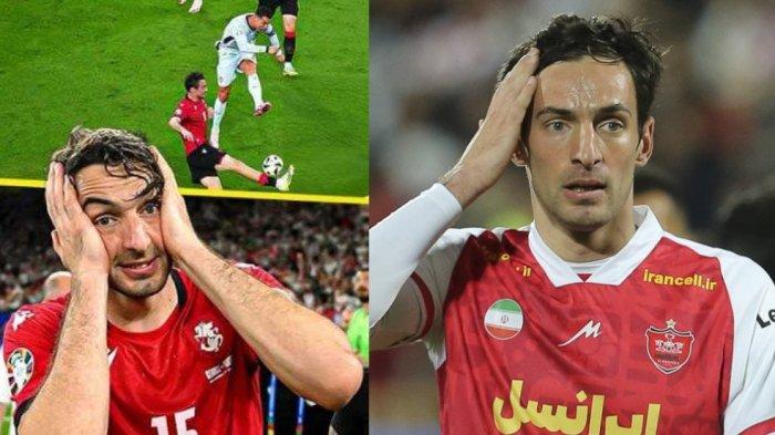 Bek Timnas Georgia Giorgi Gvelesiani saat mengawal megabintang Portugal Cristiano Ronaldo. Kini Giorgi Gvelesiani dirumorkan bergabung dengan Persib Bandung di Liga 1.