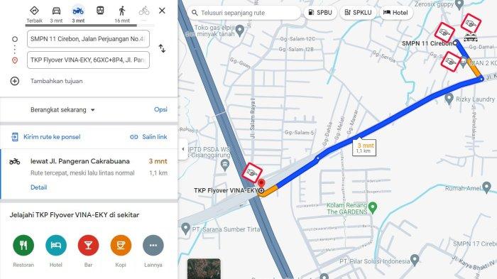 Google Maps menunjukkan titik awal Pegi Cs memburu Eky dan Vina Cirebon hingga ke Fly Over Talun.