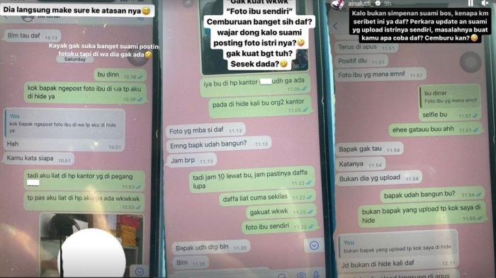 Istri sah, Sefria Hotma, Aina Aziz Lutfiani membongkar chat dari karyawatinya berinisial Dff yang merupakan selingkuhan dari suaminya.