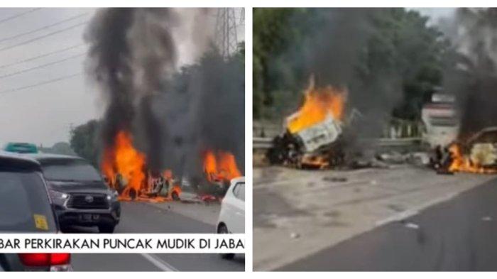 Kecelakaan besar di KM 58 Tol Jakarta-Cikampek, Karawang pada Senin (8/4/2024).