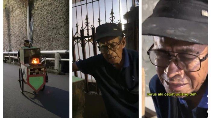 Kolase Foto Aki Uyung penjual kue rangi keliling. Momen Aki Uyung (73) berjualan kue rangi segede ikan gurame menjadi viral. Ia curhat kondisi anak. Tangis Aki pecah saat dagangan diborong Rp 2 juta.