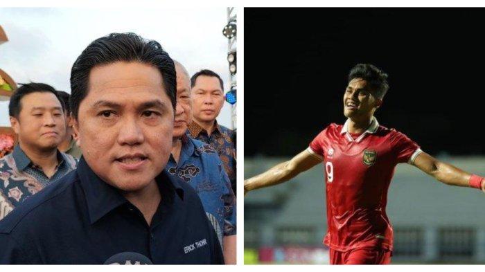 Kolase Foto Ketua Umum PSSI Erick Thohir dan Ramadhan Sananta.