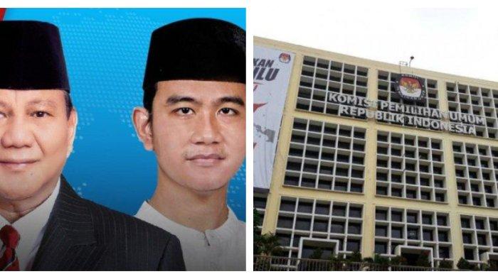 Kolase Foto Pasangan Prabowo-Gibran dan Gedung KPU RI.