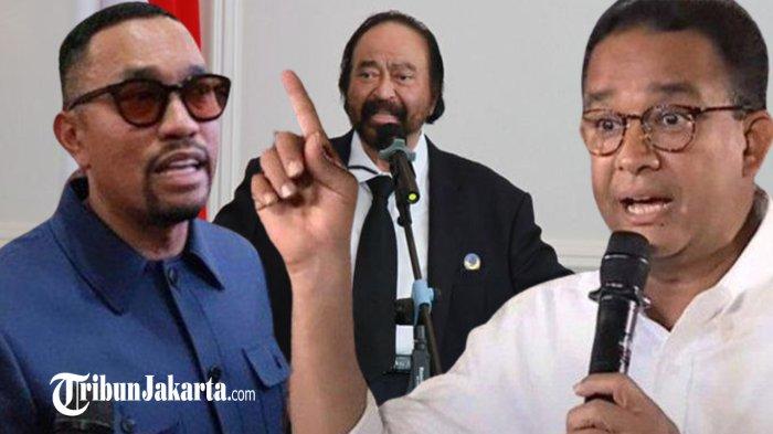 Kolase Surya Paloh, Ahmad Sahroni dan Anies Baswedan. Ketua Umum NasDem lebih memilih Sahroni untuk maju Pilkada Jakarta ketimbang Anies.
