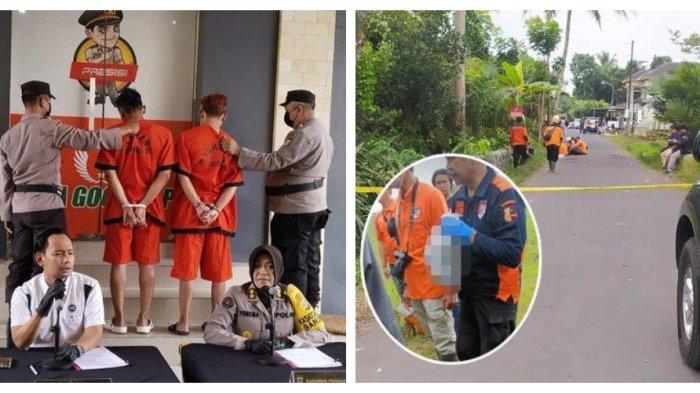 Kolase foto pelaku mutilasi mahasiswa di Yogyakarta dan temuan potongan tubuh korban.