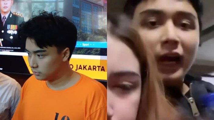 Anak artis senior Willy Dozan, Leon Dozan mengenakan baju tahanan berwarna jingga saat digiring ke Mapolres Jakarta Pusat, pada Jumat (17/11/2023). Tak seperti tahanan lain, Leon Dozan berani menatap tajam ke arah kamera.