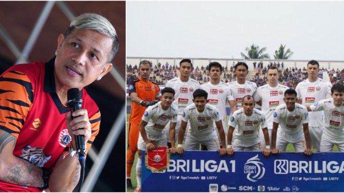 Mantan pemain Persija di era 1990-an, Vennard Hutabarat dan foto tim Persija Jakarta di LIga 1.