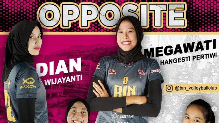 Megawati Hangesti Pertiwi saat diperkenalkan menjadi pemain baru Jakarta BIN di Proliga.
