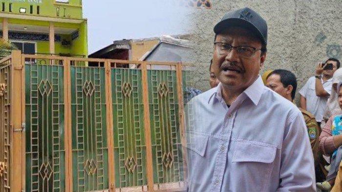 Menteri Sosial Saifullah Yusuf dan fasad panti asuhan di Kota Tangerang yang menjadi lokasi pencabulan pemilik dan pengurusnya.
