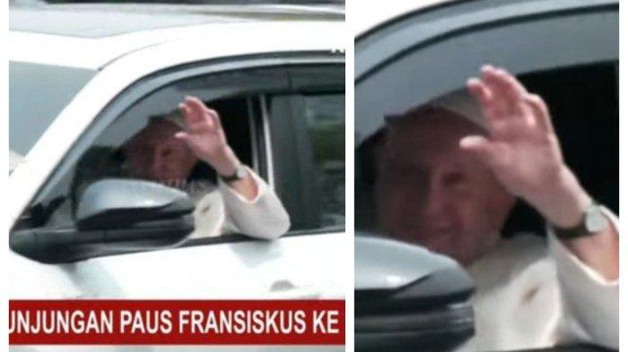 Paus Fransiskus melambaikan tangan ke masyarakat.