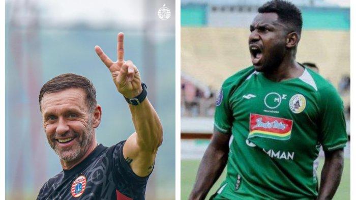 Kolase Foto Pelatih Persija Jakarta Thomas Doll dan Pemain PSS Sleman Ricky Cawor.