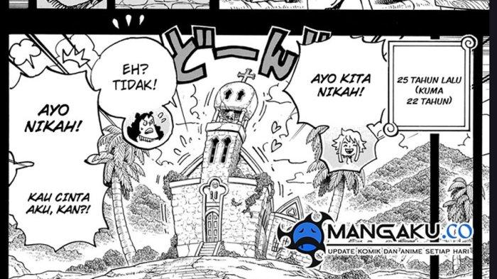 Potongan manga One Piece 1097, Ginny mengajak Kuma menikah namun ditolak.