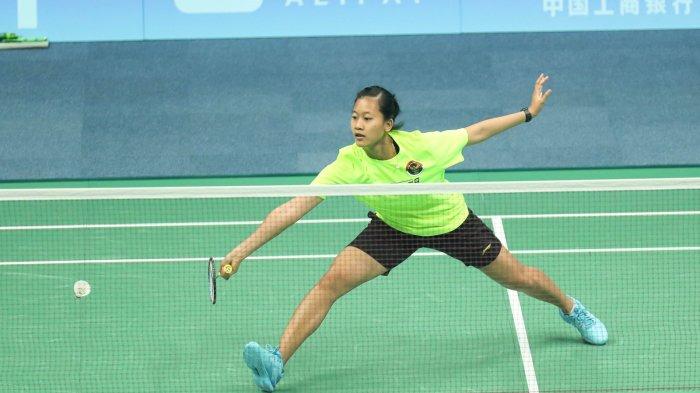 Putri Kusuma Wardani saat menjajal lapangan pertandingan selama kurang lebih satu jam, di Binjiang Gymnasium, Hangzhou, China pada hari Selasa (26/9/2023).