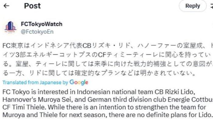 Rumor sosok bek Timnas Indonesia milik Persija Jakarta, yakni Rizky Ridho yang dikabarkan masuk radar klub Jepang, FC Tokyo, Minggu (1/12).