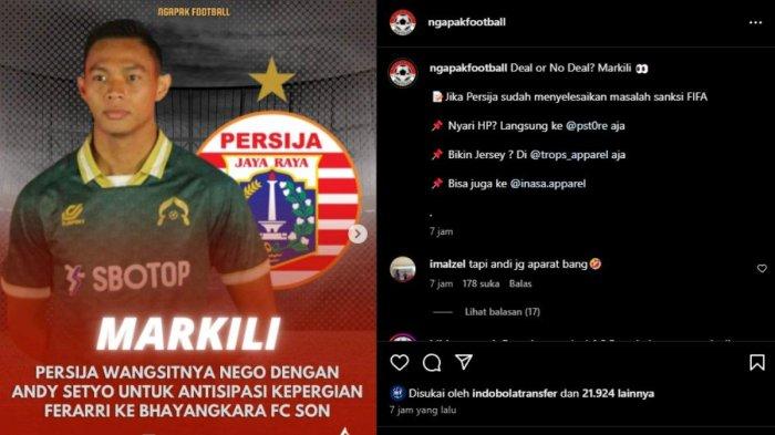 Rumor bek Persikabo 1973 Andy Setyo yang dilirik oleh Persija Jakarta sebagai antisipasi kehilangan Muhammad Ferarri yang berpotensi diambil Bhayangkara FC.