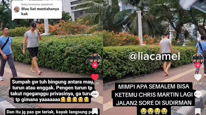 Seorang wanita histeris ketemu vokalis Coldplay, Chris Martin di pinggir jalan kawasan Sudirman, Jakarta sambil nyeker.