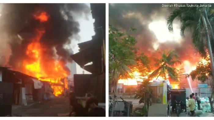 Kebakaran melahap sejumlah lapak di Jalan Jatayu 1, Kelurahan Kebayoran Lama Utara, Kecamatan Kebayoran Lama, Jakarta Selatan pada Rabu (4/10/2023) sore.