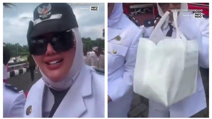 KADES TERIMA JOMET - Seorang kepala desa Gunung Menyan di Bogor, Wiwin Komalasari viral di media sosial usai merasa geli menerima jomet atau nasi berkat. (Tangkapan layar Instagram @bandung.banget).