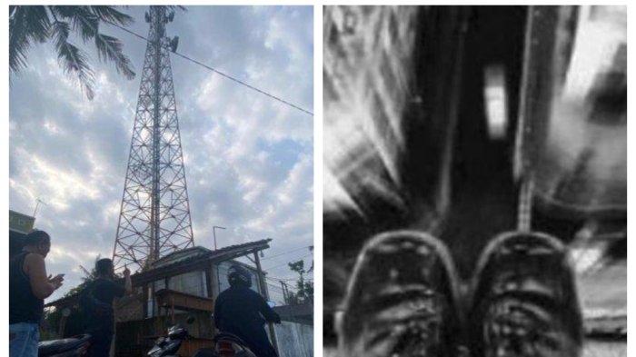 Sejumlah masyarakat sedang mengerumuni lokasi bunuh diri di tower jaringan telekomunikasi tepat di Padukuhan Tegalsari, Kalurahan Donotirto, Kapanewon Kretek, Kabupaten Bantul, DI Yogyakarta, Selasa (3/10/2023).