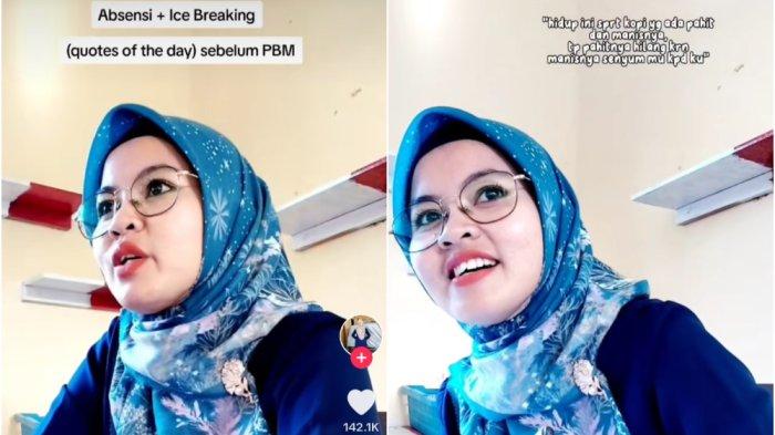 Ibu guru SMK Negeri 1 Pasaman, Sumatera Barat, tampak semringah setelah mendengar atau kata-kata mutiara atau bijak alias quotes of the day berbau gombalan dari siswanya. Video unggahan kejadian tersebut viral di media sosial.