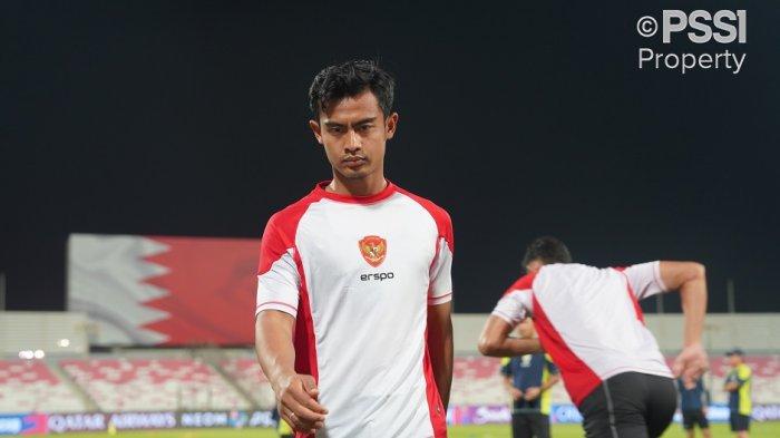 Bek sayap Timnas Indonesia, Pratama Arhan Alif di sesi latihan resmi Kualifikasi Piala Dunia 2026 zona Asia.