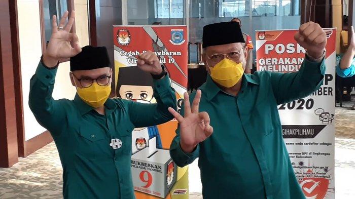 Benyamin-Pilar usai mendapat nomor urut 3 pada pengundian nomor urut di Swiss-Belhotel, Serpong, Kamis (24/9/2020).
