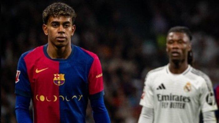 Pemain Barcelona, Lamine Yamal dibayangi pemain Real Madrid, Eduardo Camavinga.