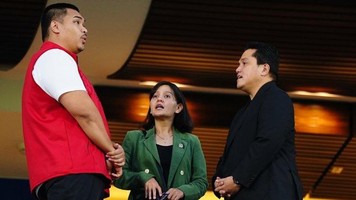 Menpora Dito Ariotedjo bersama Waketum PSSI, Ratu Tisha dan Ketum PSSI Erick Thohir.