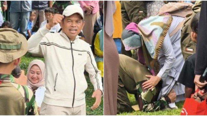 Gubernur Jawa Barat Dedi Mulyadi berdialog dengan pelajar dan orang tua usai program pendidikan karakter di barak militer Resimen Armed 1/ Sthira Yudha Purwakarta, Minggu (18/5/2025).