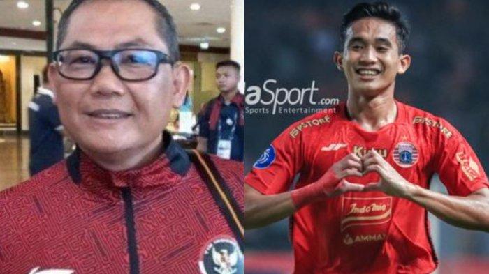 Ketua Badan Tim Nasional (BTN) Sumardji dan pemain Persija Jakarta Rizky Ridho.