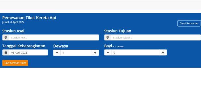 Laman pemesanan tiket kereta api
