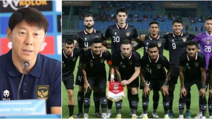 Pelatih Shin Tae-yong dan Timnas Indonesia berfoto bersama di Stadion Utama Gelora Bung Karno (SUGBK), Jakarta.
