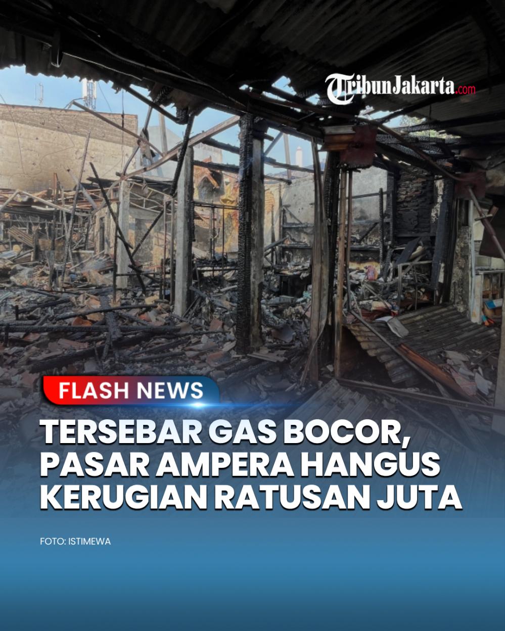 Pagi kelabu di Pasar Ampera Jakarta Timur, bangunan kios pedagang dengan cepat ludes dilalap si jago merah. Kerugian akibat kebakaran ini ditaksir mencapai ratusan juta rupiah.