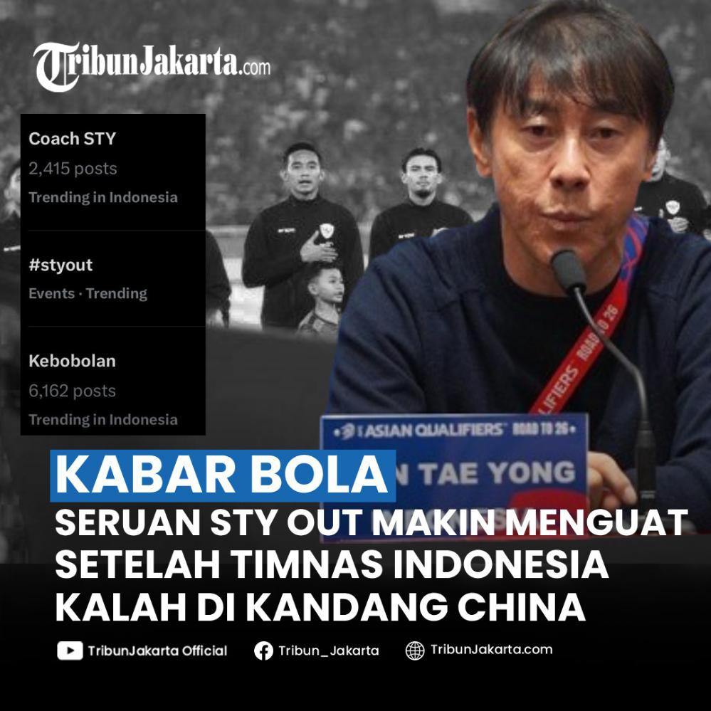 Timnas Indonesia kalah dari China 2-1, kini muncul seruan Shin Tae-yong (STY) Out menggema di media sosial.
