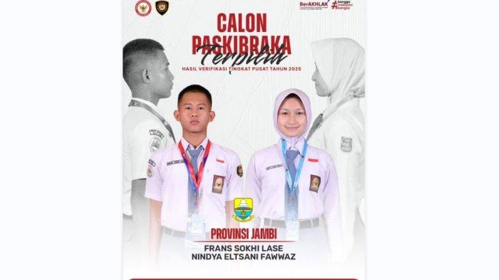 Frans Sokhi Lase dan Nindya Eltsani Fawwaz terpilih mewakili Jambi pada Paskibraka 2025.