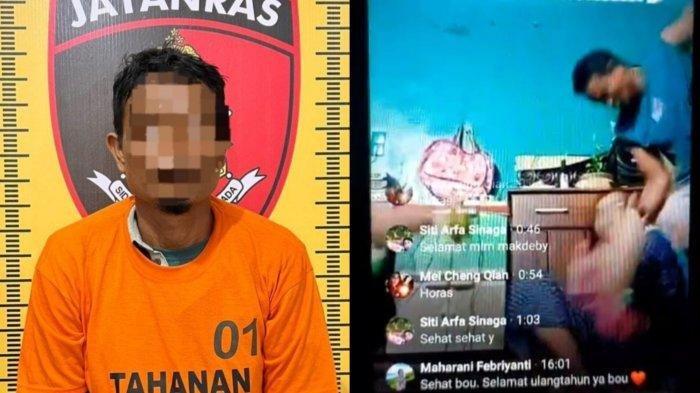 Foto tersangka usai diamankan Sat Reskrim Polres Sergai. Agus tikam istrinya yang sedang karaoke dan live medsos, disebut karena cemburu