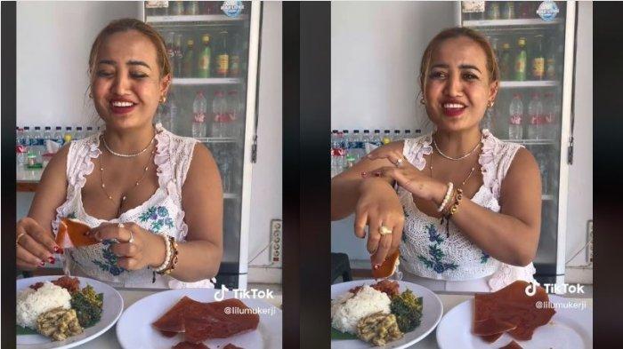Lina Mukherje makan kulit babi