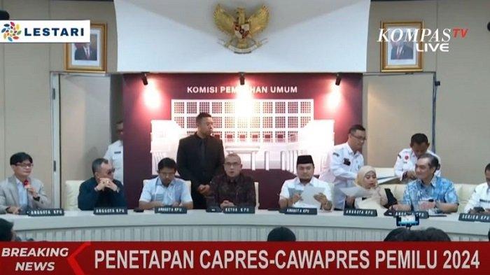 Komisi Pemilihan Umum (KPU) RI mengumumkan penetapan pasangan calon presiden (capres) dan calon wakil presiden (Cawapres) di Pilpres 2024.