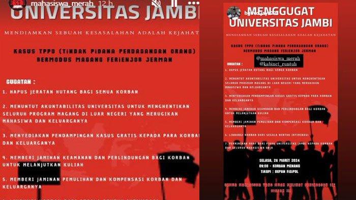 Mahasiswa di Jambi yang tergabung dalam Mahasiswa Merah (MARAH) bergerak dan melayangkan sejumlah gugatan terkait dugaan tindak pidana perdagangan orang TPPO) bermodus magang feriendjob ke Jerman