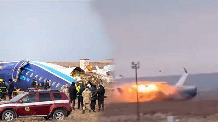 Kolase: kondisi terkini pascajatuhnya Azerbaijan Airlines, tangkapan layar video amatir saat pesawat jatuh pada Rabu (25/12/2024)