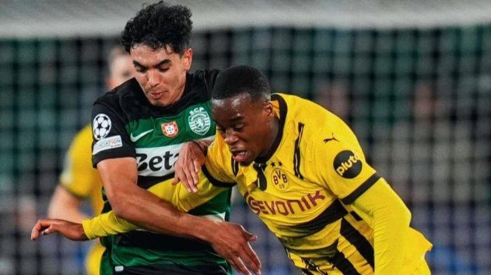 LIGA CHAMPIONS - Duel pemain Dortmund dan Sporting Cp. Kedua tim akan kembali bertanding di leg kedua babak play off Liga Champions pada Kamis (20/2/2025) dini hari. (Foto ini diambil dari Instagram klub Dortmund).