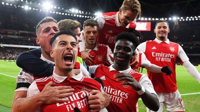 Ekspresi pemain Arsenal usai cetak gol lawan West Ham United di Liga Inggris