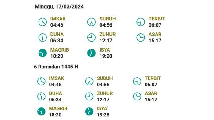 Jadwal Imsakiyah dan Buka Puasa Kota Jambi hari Minggu, 17 Maret 2024 atau 6 Ramadhan 1445 Hijriah